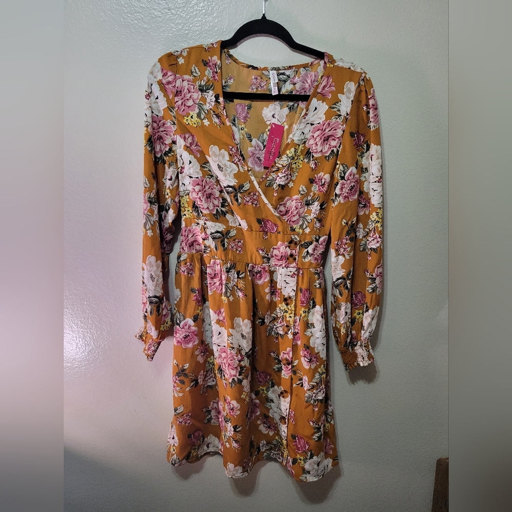 Floral  Dress in Mustard and Pink Medium